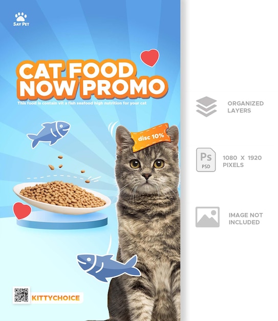 PSD conceito de modelo de postagem de promoção de comida de gato para pet shop