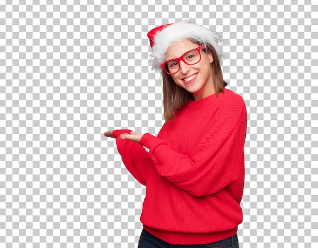 PSD conceito de natal jovem mulher bonita. fundo editável