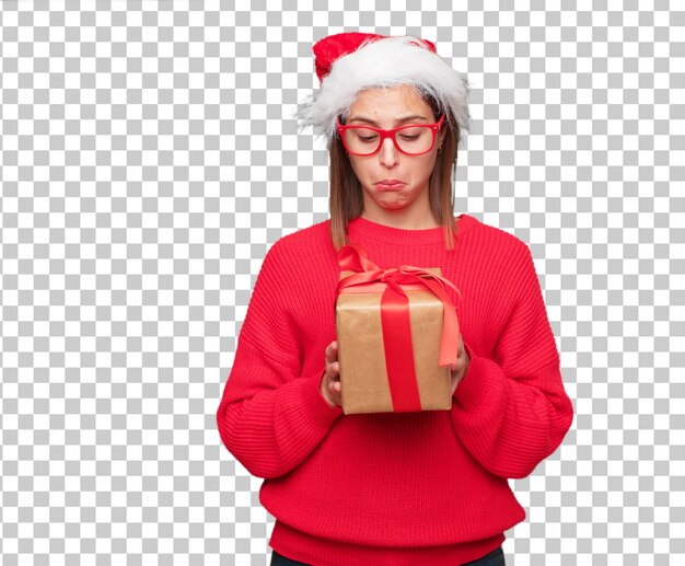 PSD conceito de natal jovem mulher bonita. fundo editável