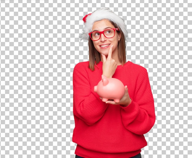 PSD conceito de natal jovem mulher bonita. fundo editável