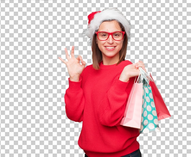 PSD conceito de natal jovem mulher bonita. fundo editável