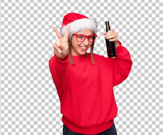 Conceito de natal jovem mulher bonita. fundo editável