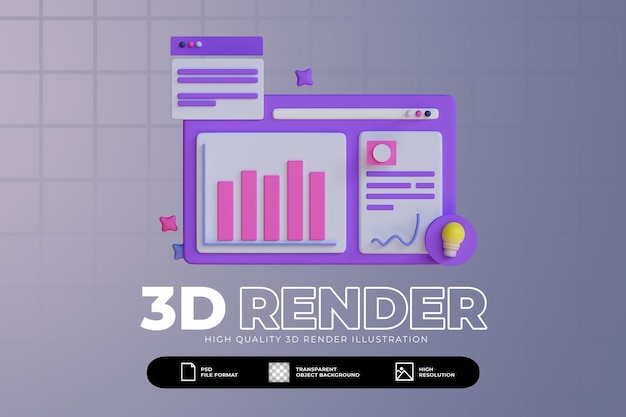 Conceito de negócio de ilustração 3d com barra de gráfico e status de web de perfil de crescimento