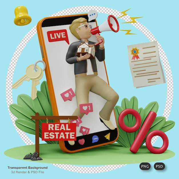 Conceito de negócio ilustração de marketing imobiliário, renderização 3d