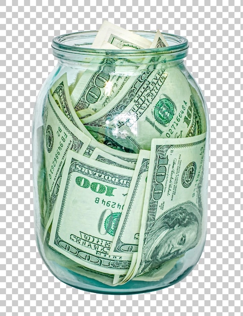 Conceito de negócios e finanças Dinheiro na jarra isolada em fundo transparente