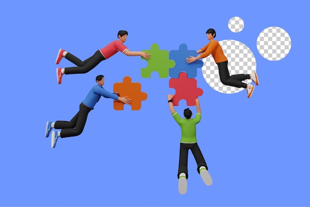 Conceito de negócios. Metáfora da equipe. pessoas se conectando. Ilustração 3D