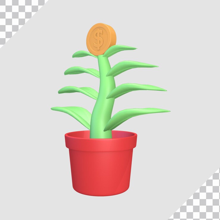 PSD conceito de objeto de planta de moeda 3d