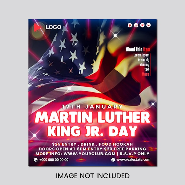 PSD conceito de panfleto para o dia de martin luther king com banner de mídia social ou modelo de postagem no instagram