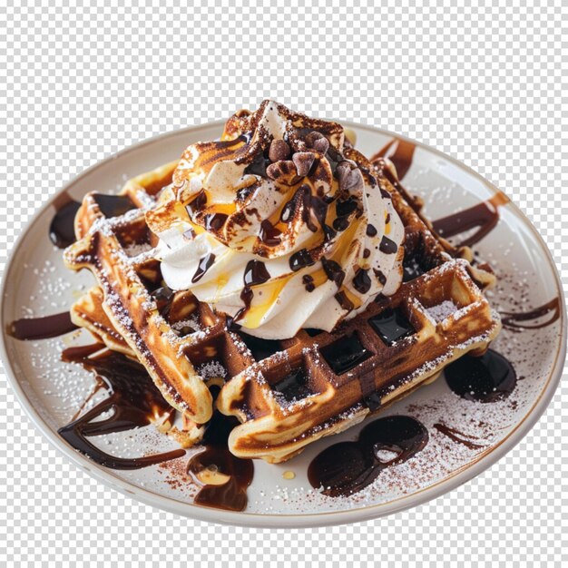 PSD conceito de pequeno-almoço vintage com waffles isolados em fundo transparente