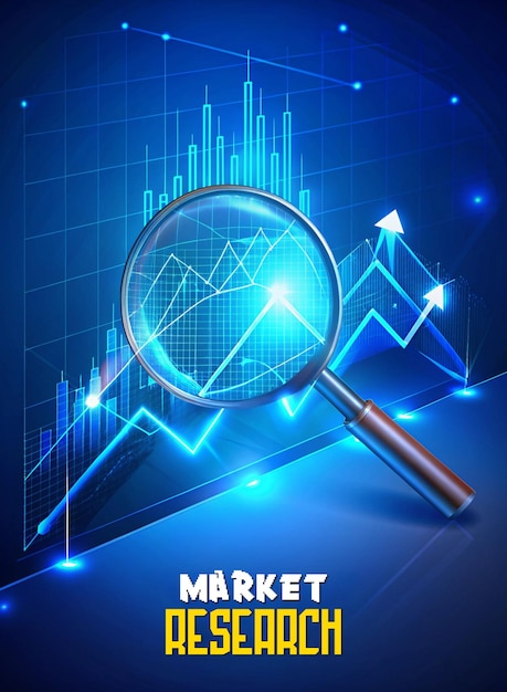 Conceito de pesquisa de mercado Abstracto Cor azul futurista Design de cartaz de estilo low poly