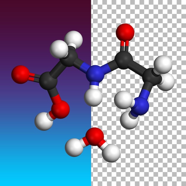 Conceito de renderização em 3d da molécula com fundo transparente.