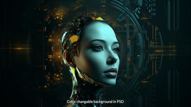 PSD conceito de rosto futurista abstrato inteligência artificial ai fundo hd em psd