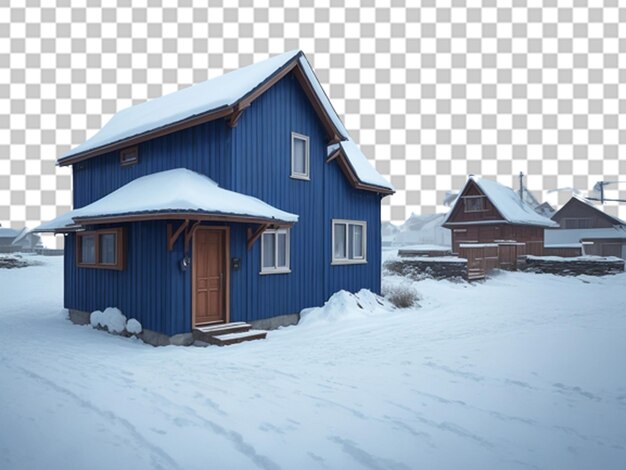 PSD conceito de segunda-feira azul com pequena casa na neve