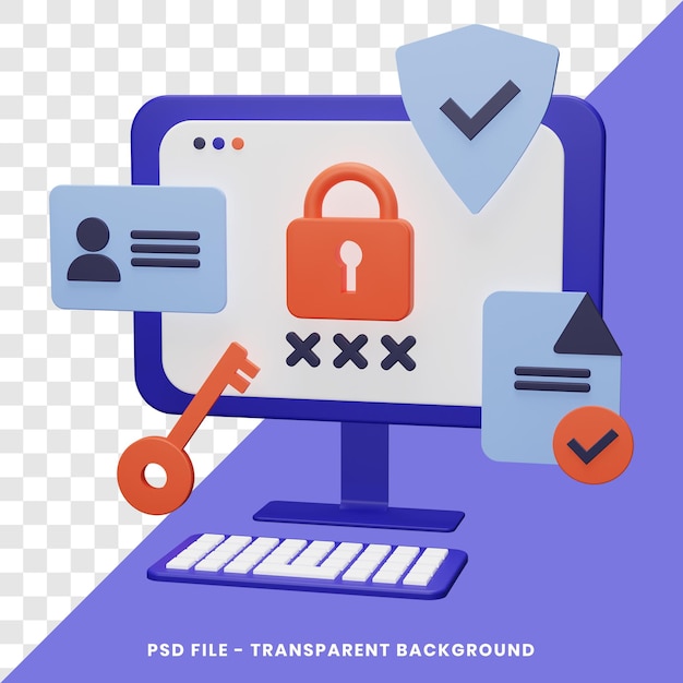 PSD conceito de segurança cibernética renderização em 3d com