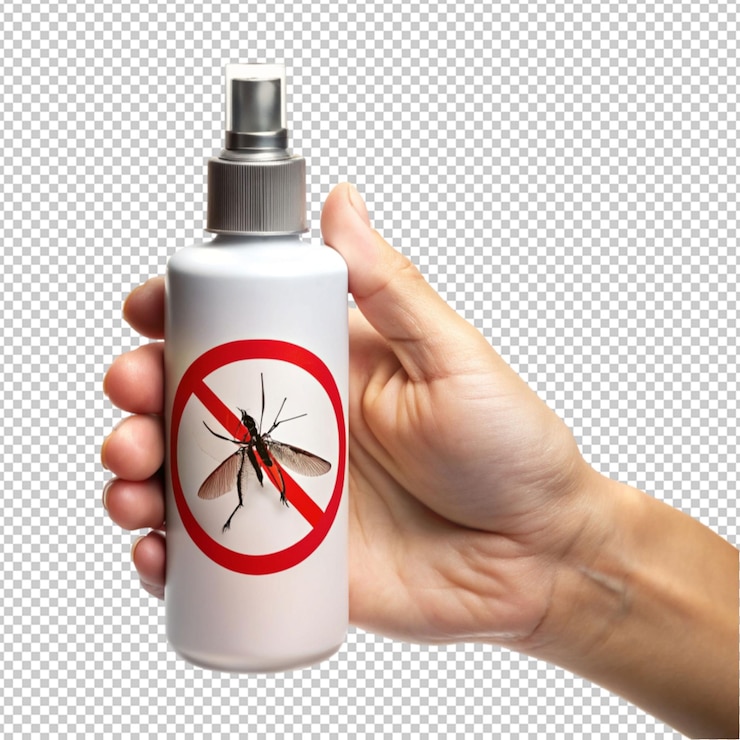 PSD conceito de spray de mosquito de mão em fundo transparente