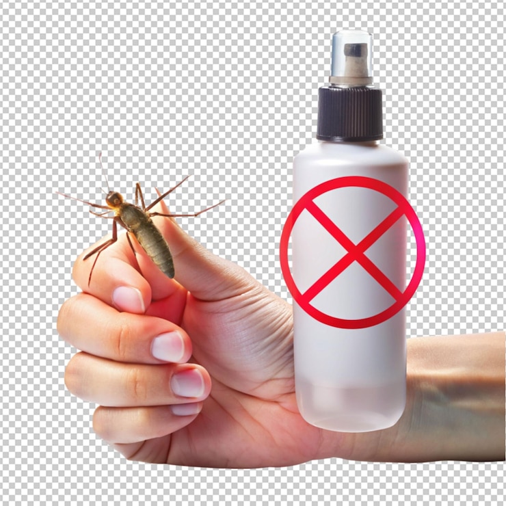 PSD conceito de spray de mosquito de mão em fundo transparente