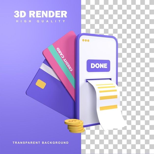 Conceito de sucesso de pagamento de renderização 3d com pagamento de contas.