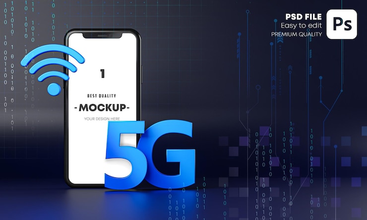 PSD conceito de tecnologia de holograma de maquete para smartphone 5g 3d