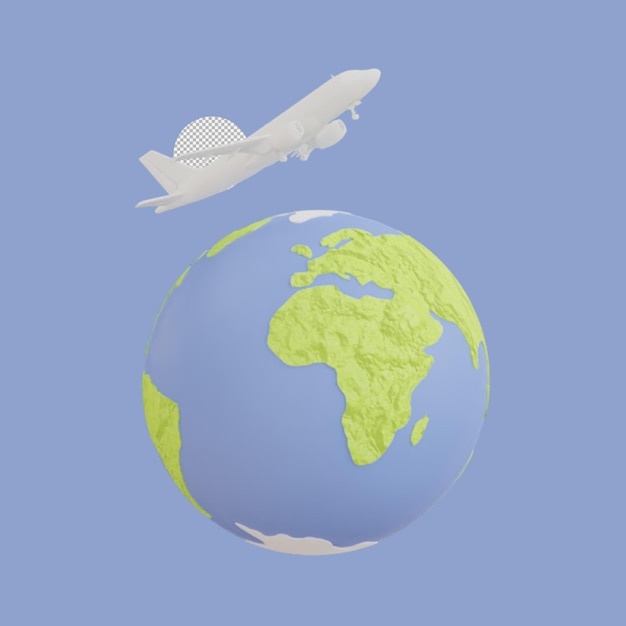 Conceito de turismo e viagens em estilo realista com plano de renderização 3d de ilustração de avião de sinal de estrada