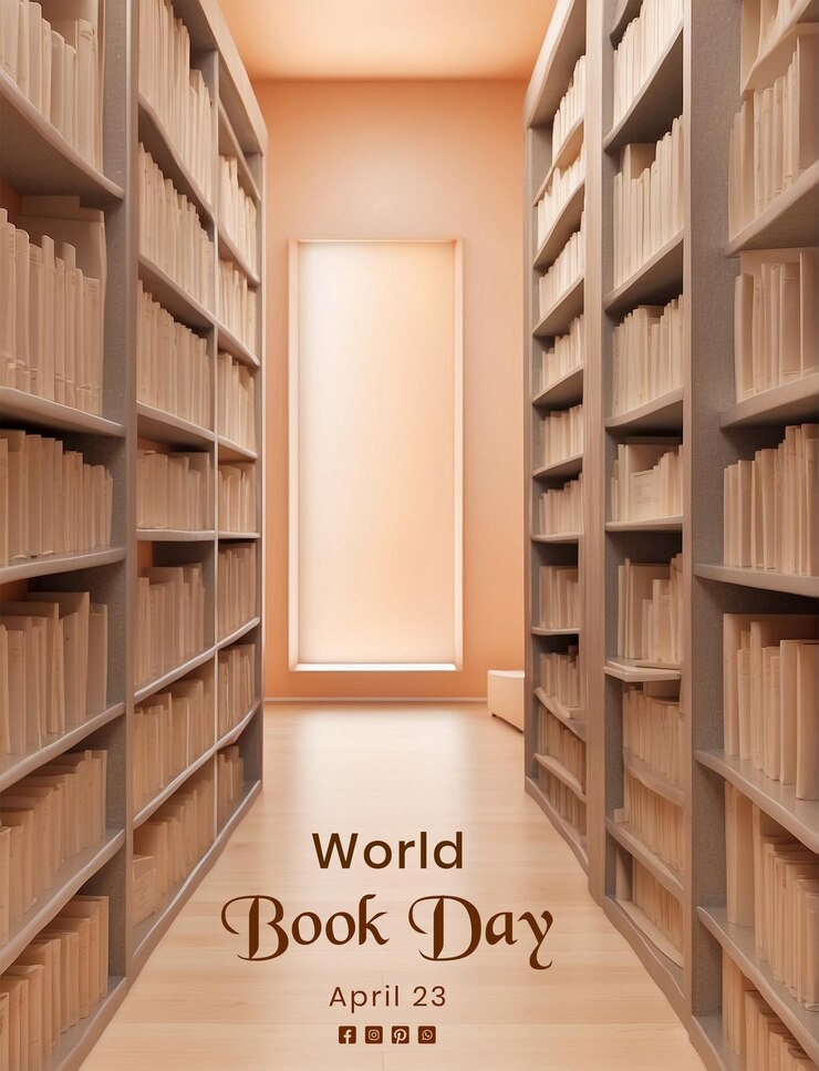 PSD conceito do dia mundial do livro ambos os lados livro auto biblioteca cena de corredor estreito em fundo de paz fuzz