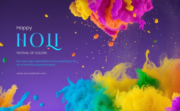 PSD conceito do festival de holi cores vibrantes de holi espalhadas em lona em fundo roxo