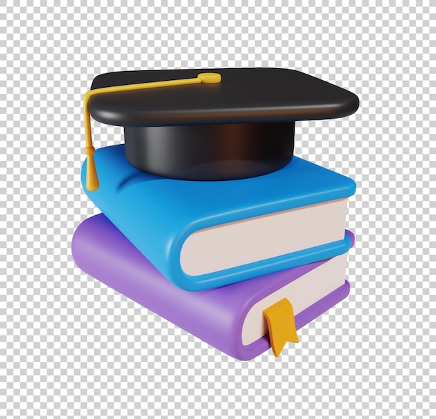 PSD conceito mínimo de ícone de escola chapéu de formatura com ilustração de renderização 3d isolada do livro