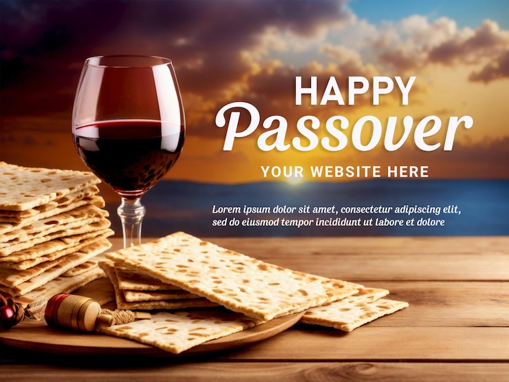 PSD conceito tradicional de celebração da páscoa matzah vermelho kosher e pão ritual judeu de noz