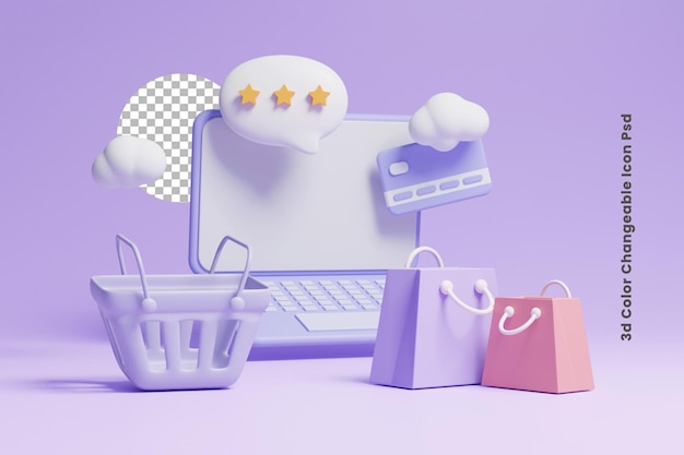 Concept d'achat en ligne 3d ou conception de concept d'examen de client d'achat 3d ou examen de client d'achat 3d