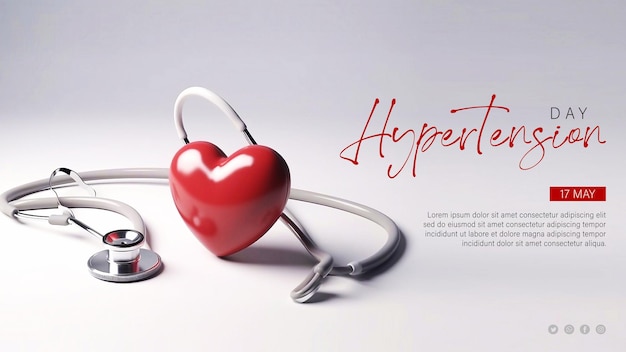 Concept D'affiche De La Journée Mondiale De L'hypertension Avec Stéthoscope Et Forme De Coeur Rouge