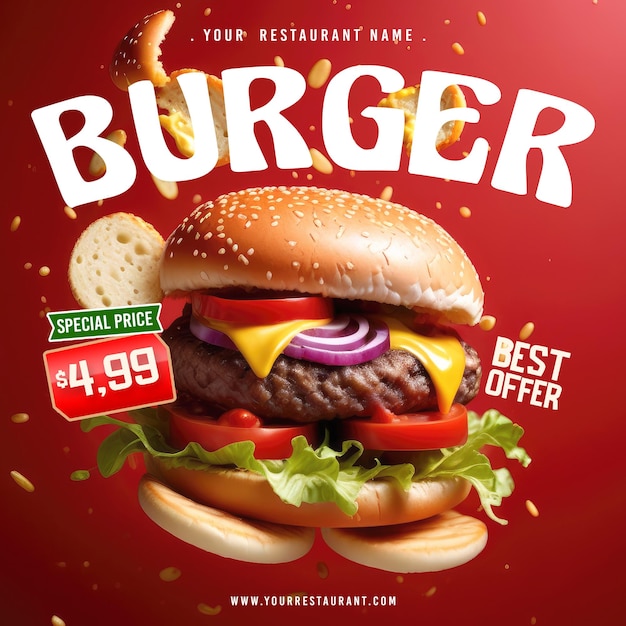 Concept De Burger De Nourriture Psd Flyer Carré Ou Conception De Message Sur Les Médias Sociaux