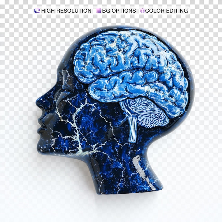 PSD concept de cerveau au néon sur fond blanc