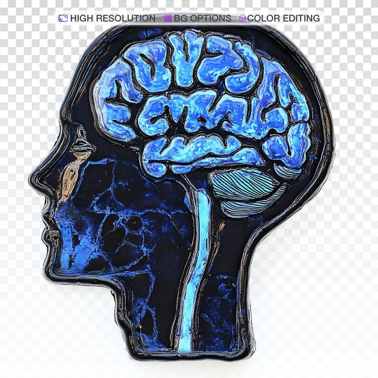 PSD concept de cerveau au néon sur fond blanc