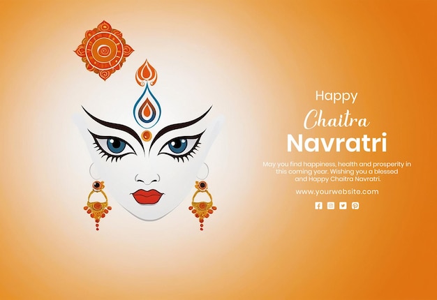 Le Concept De Chaitra Navratri De La Déesse Durga Vue De La Forme Du Visage Sur Un Fond Orange Clair