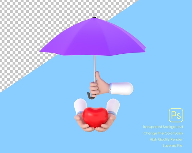 PSD concept de connexion aux soins de santé 3d protection des soins de santé médecin tenant un parapluie violet