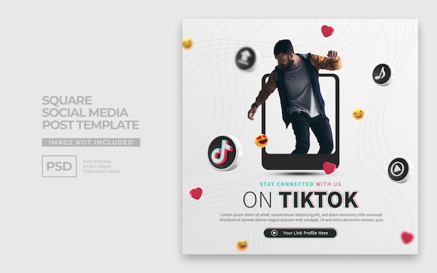 PSD concept créatif carré de modèle de publication de médias sociaux tiktok avec cadre premium