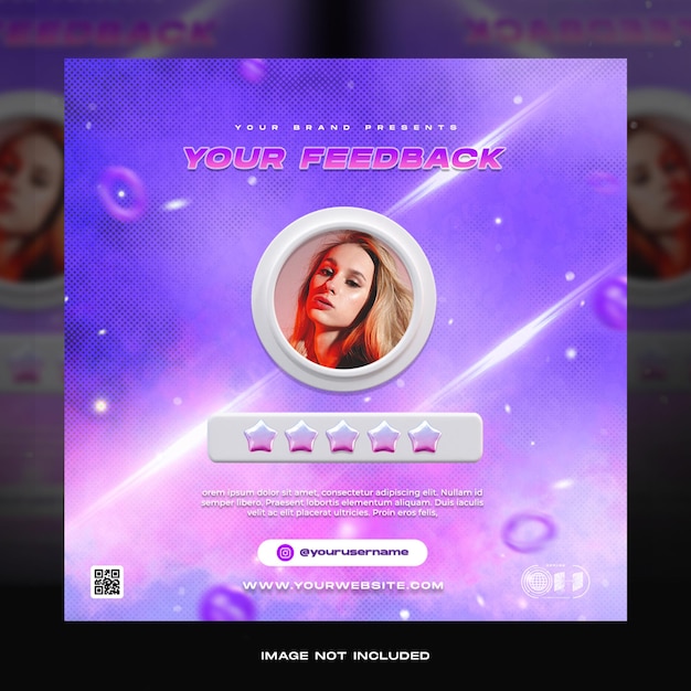 Concept créatif feedback client témoignage médias sociaux instagram post modèle néon rétro