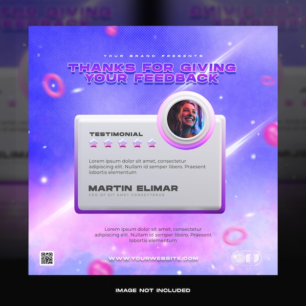 Concept créatif feedback client témoignage médias sociaux instagram post modèle néon rétro