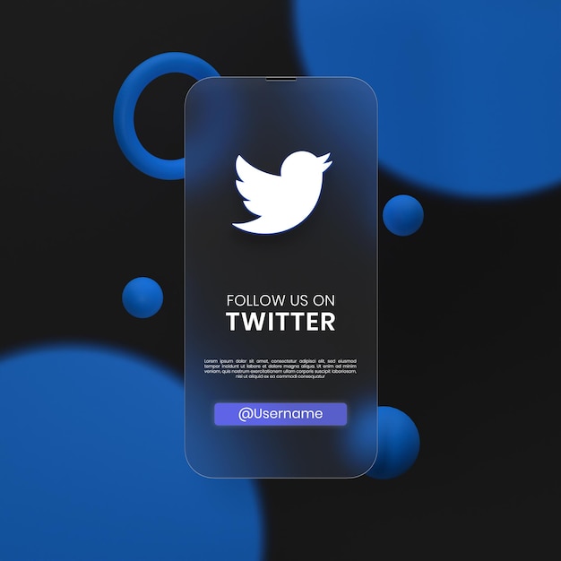 PSD concept créatif icône du logo twitter dans le modèle d'icônes de médias sociaux de fond de glassmorphisme