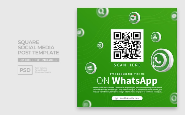 Le Concept Créatif Des Médias Sociaux Publie Un Carré De Modèle Whatsapp Avec Qr Code Premium