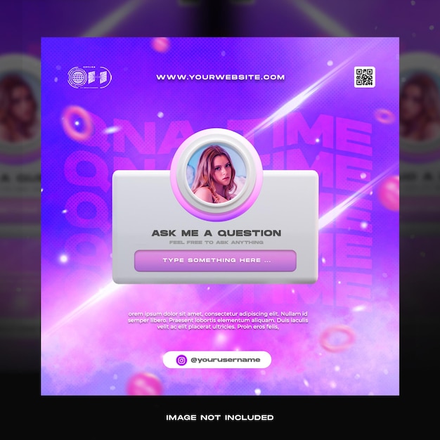 Concept créatif posez-moi une question sur les médias sociaux instagram post modèle néon rétro