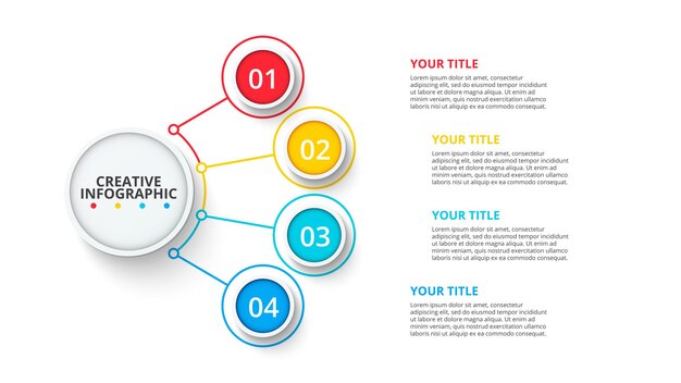PSD concept créatif pour organigramme infographique avec options ou processus en 4 étapes