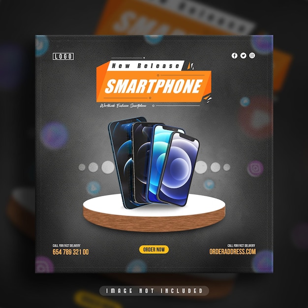 Concept créatif vente flash promotion de vente de smartphone en ligne sur les médias sociaux