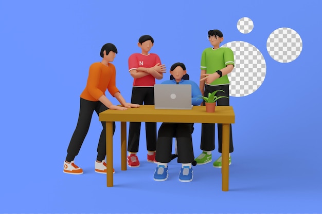 Concept de design de coworking avec un groupe de personnes travaillant en équipe et réalisant un projet commun.