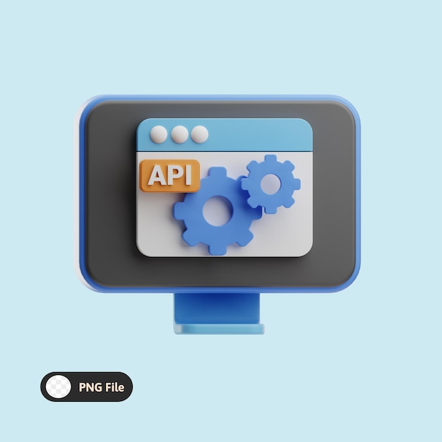 Concept di integrazione API Schermata del computer con finestra del browser e ingranaggi