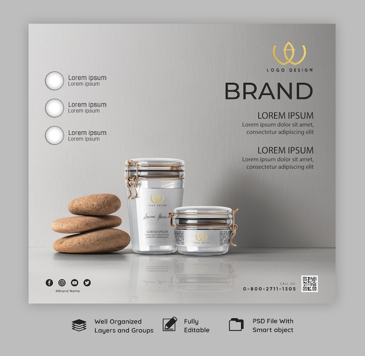 PSD concept di poster per la progettazione di vasi di miele naturale organico