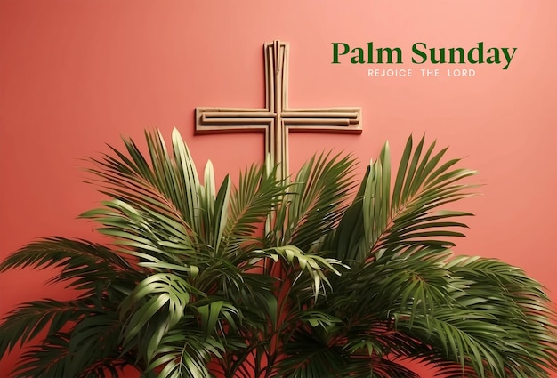 Le concept du dimanche des palmiers est constitué de branches de palmiers avec une croix chrétienne au milieu de la toile.