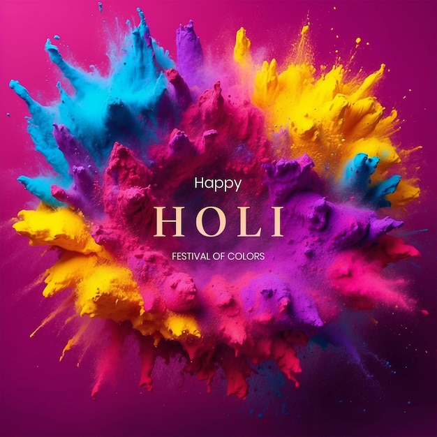 Le concept du festival Holi est une explosion de poudre multicolore sur une toile violette.