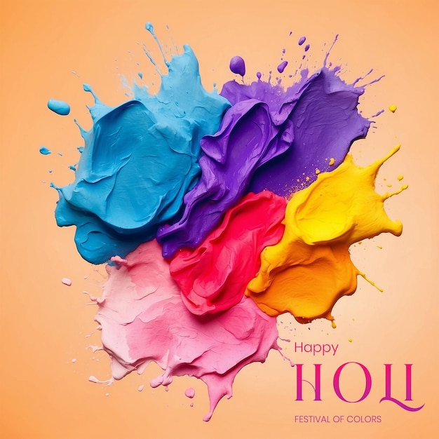 Le concept du festival Holi est une peinture d'eau colorée sur un fond plat de couleur peach fuzz.