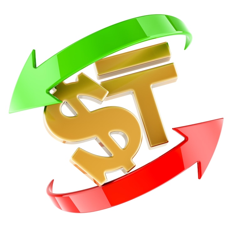 PSD concept d'échange de dollars et de tenge rendu 3d isolé sur un fond transparent