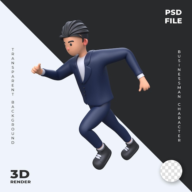 Concept D'entreprise D'illustration De Personnage De Dessin Animé D'homme D'affaires En Cours D'exécution 3d